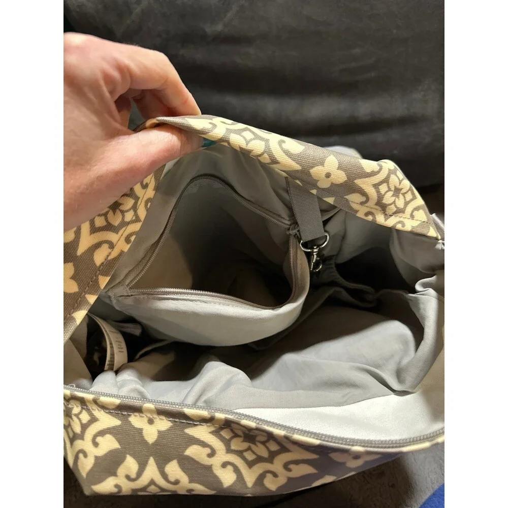 Petunia Pickle Bottom diaper bag gray and ivory backpack style